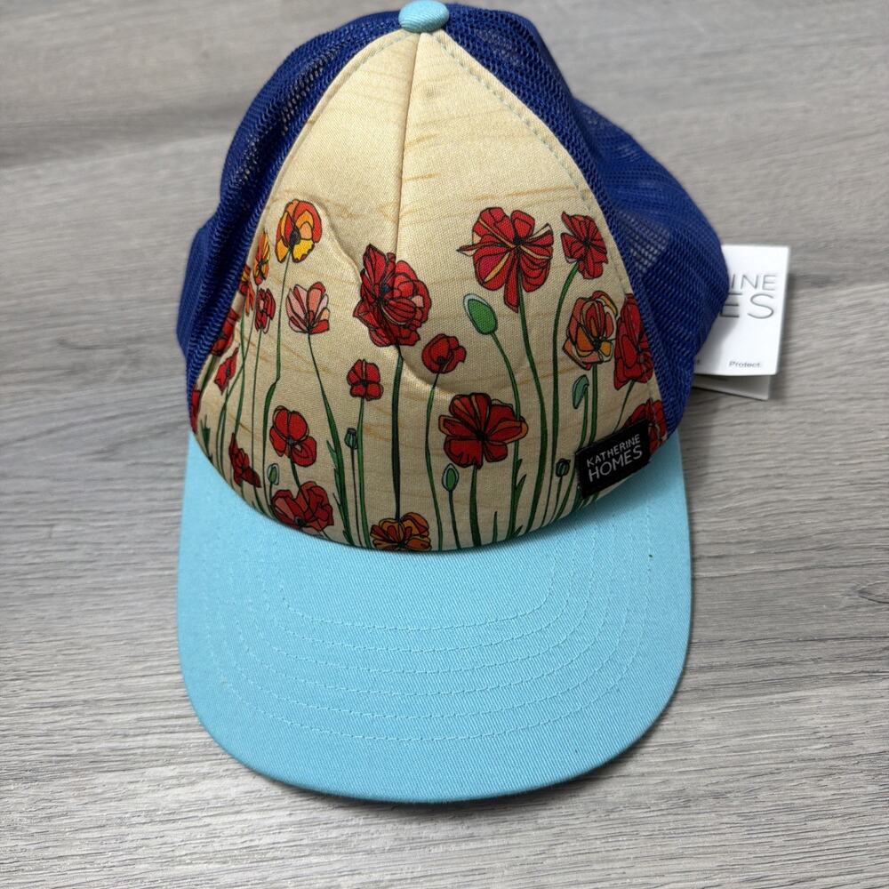 Katherine Homes Blue Poppy Floral Mesh Trucker Hat